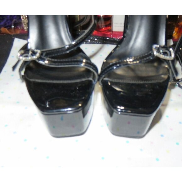 Vivianly Black Open Toe Ankle Strap Platform Chunky Heels Size 10 Retro Y2K - Picture 2 of 10